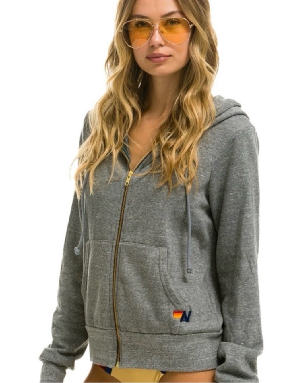 Aviator Nation Gray Zip-Up Hoodie with Gold Zipper